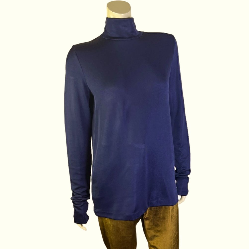 C.O.S. (Collection of Style) L/S Navy Mock Neck Knit Top w/Back Zip NWOT